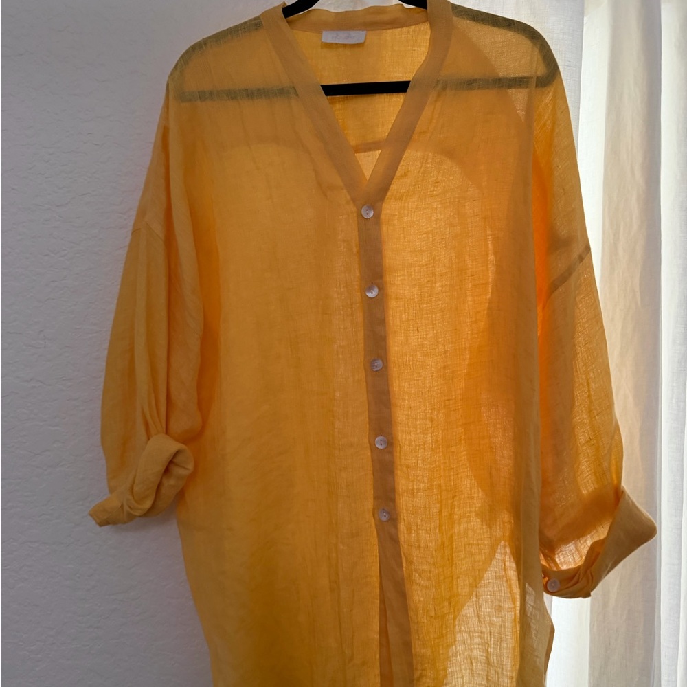 Monday Swimwear Barcelona Tunic Yellow Linen Coverup - Picture 2 of 13